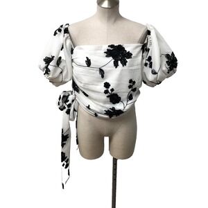 House Of Harlow 1960 x Revolve Puff Sleeve Blouse Top Womens XL Off The Shoulder